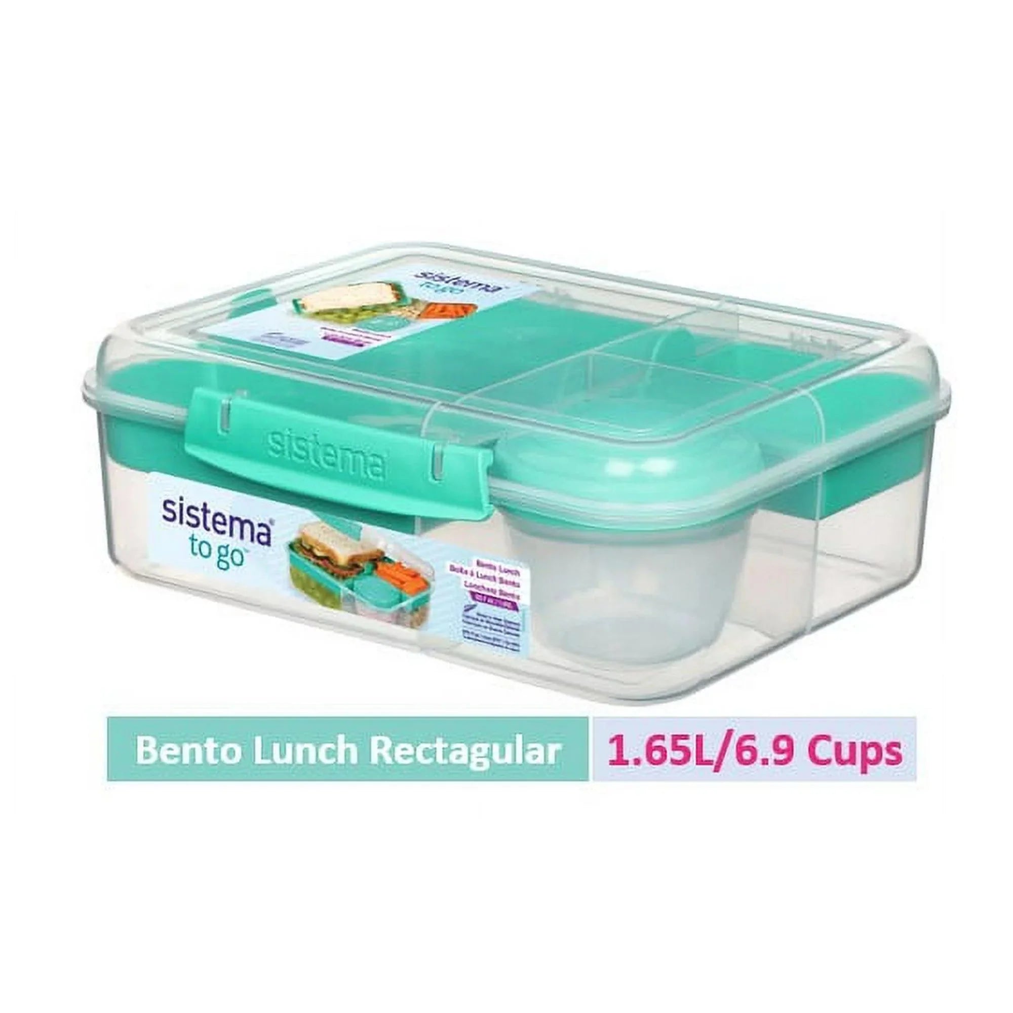 Sistema To Go, 1.65L/6.9 Cups, 1 Pack, Plastic Rectangular Bento Lunch with Yogurt Pot, Teal - Amado Deals - wholesale and distributors with free shipping in United States