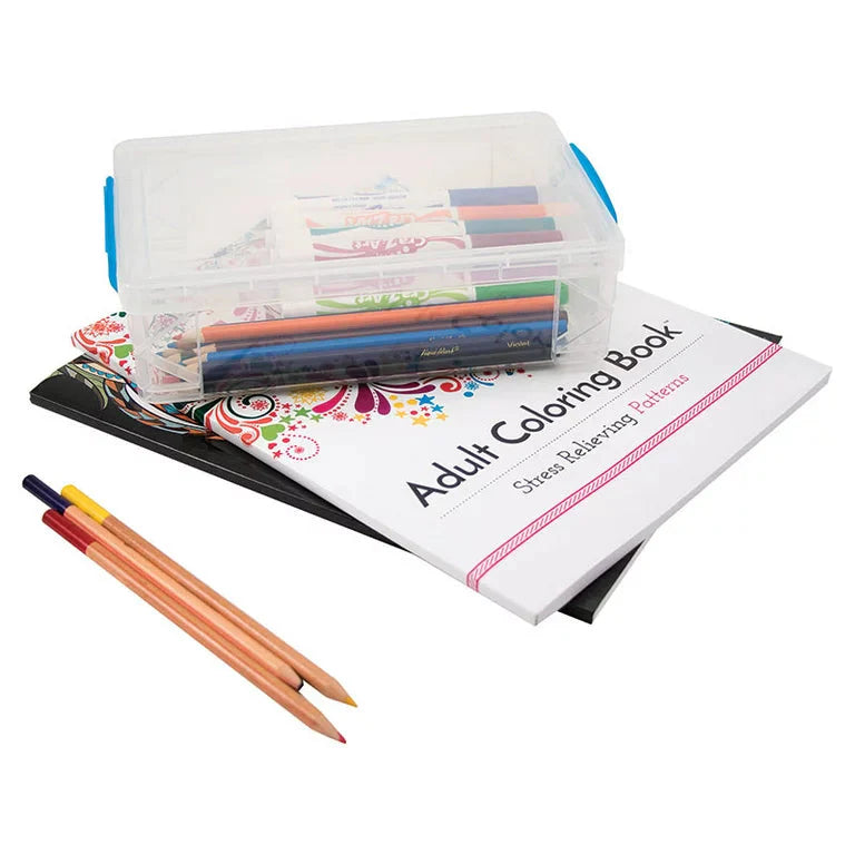 Super Stacker® Large Pencil Box, Clear with Blue Handles - Amado Deals - wholesale and distributors with free shipping in United States