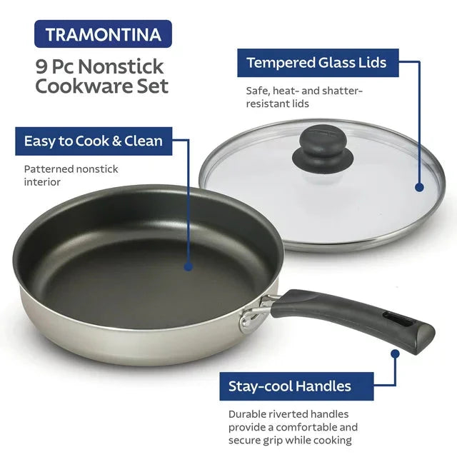 Tramontina 9-Piece Non-Stick Cookware Set, Champagne - Amado Deals - wholesale and distributors with free shipping in United States