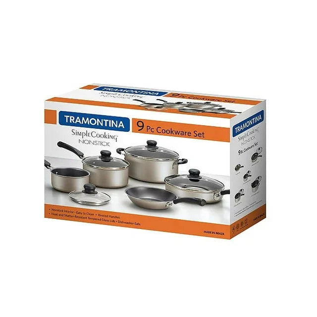Tramontina 9-Piece Non-Stick Cookware Set, Champagne - Amado Deals - wholesale and distributors with free shipping in United States