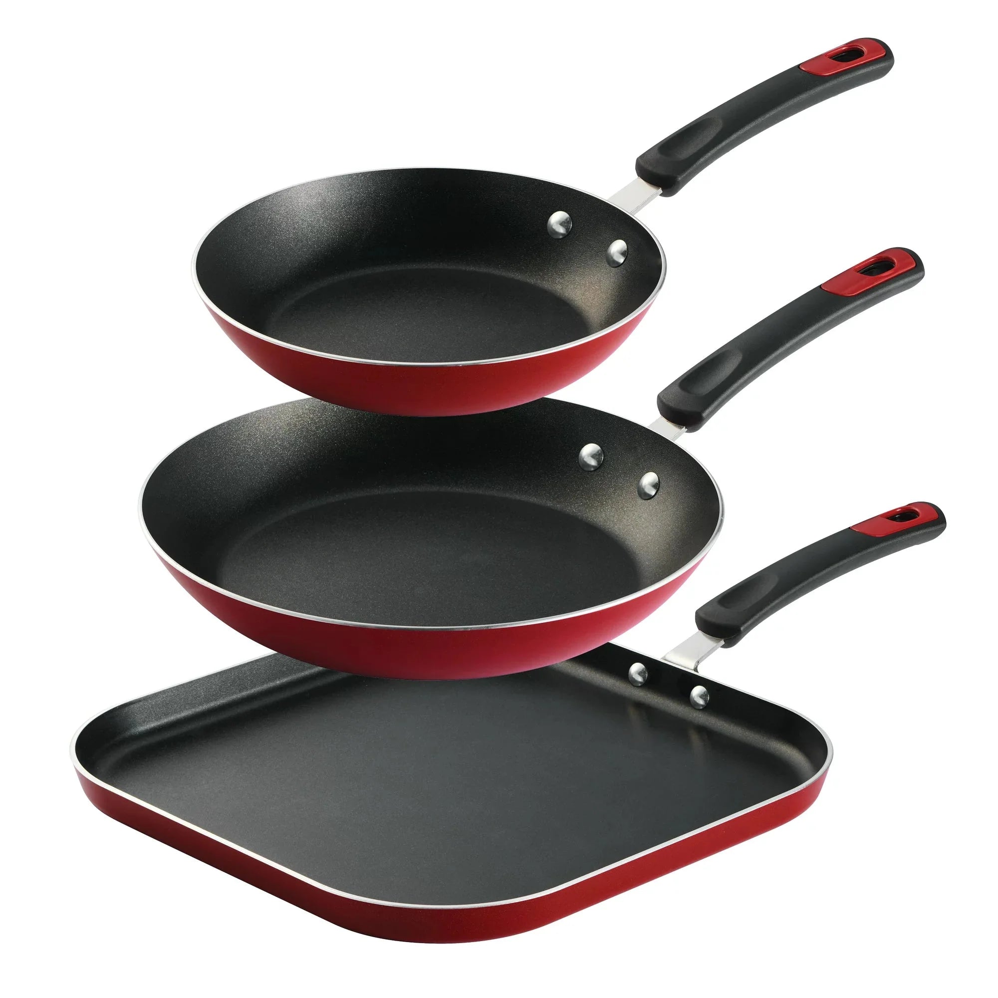 Tramontina Everyday 3 Pieces Aluminum Non-stick Fry Pan and Griddle Set – Metallic Red - Amado Deals - wholesale and distributors with free shipping in United States