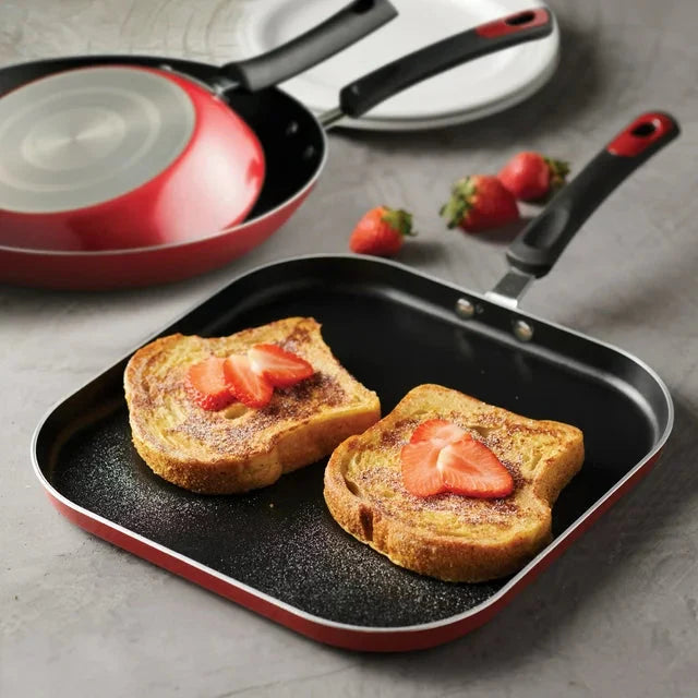 Tramontina Everyday 3 Pieces Aluminum Non-stick Fry Pan and Griddle Set – Metallic Red - Amado Deals - wholesale and distributors with free shipping in United States