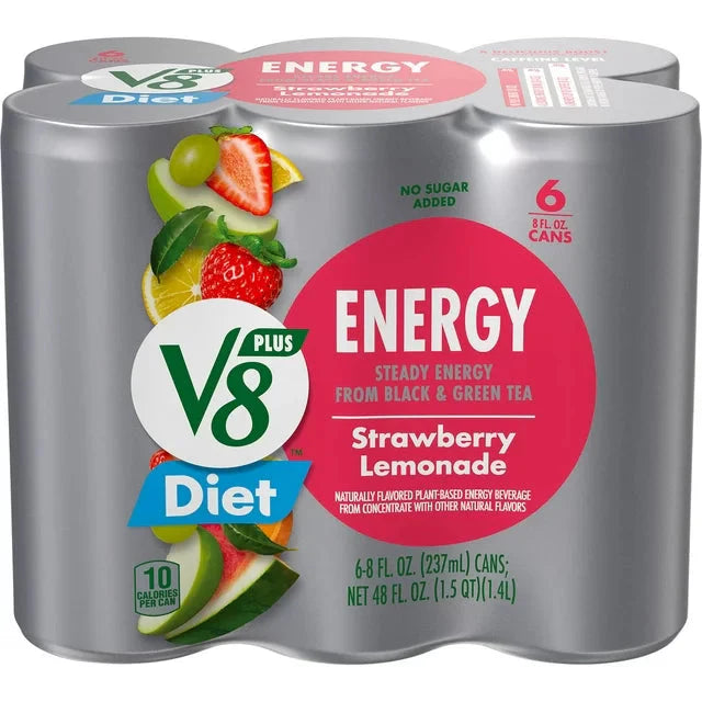 V8 +ENERGY Diet Strawberry Lemonade Energy Drink, 8 fl oz Can (Pack of 6) - Amado Deals - wholesale and distributors with free shipping in United States