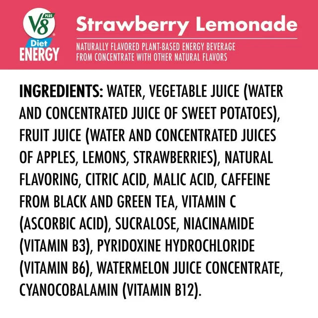V8 +ENERGY Diet Strawberry Lemonade Energy Drink, 8 fl oz Can (Pack of 6) - Amado Deals - wholesale and distributors with free shipping in United States