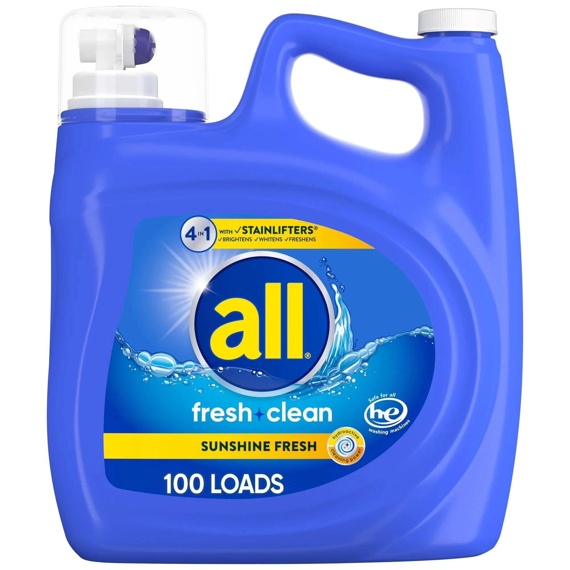 all Liquid Laundry Detergent, 4 in 1 with Stainlifters, Fresh Clean Sunshine Fresh, 150 Ounces, 100 Wash Loads - Amado Deals - wholesale and distributors with free shipping in United States
