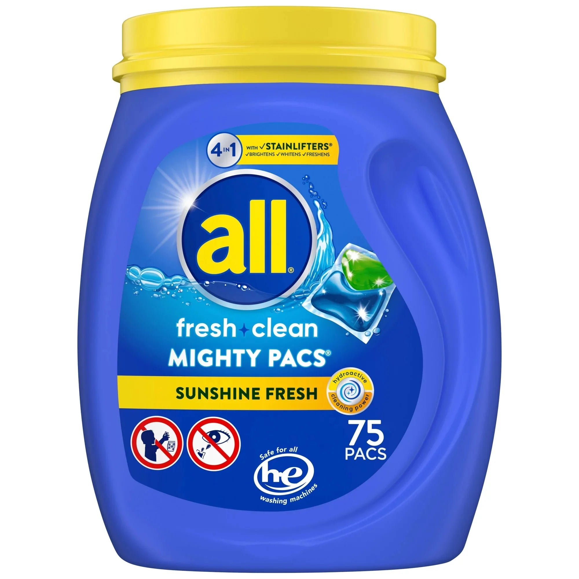 all Mighty Pacs Laundry Detergent Pacs, Fresh Clean 4 in 1 with Stainlifters, Sunshine Fresh, 75 Count - Amado Deals - wholesale and distributors with free shipping in United States